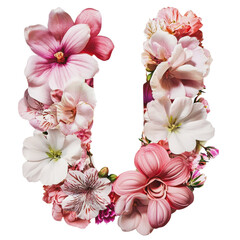 Poster - PNG Floral arrangement forming the letter U decorated with various pink and white flowers