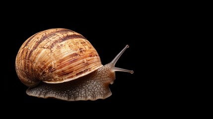 Closeup of a Snail on a Black Background.