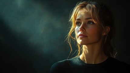 Canvas Print - Woman Looking Up, Sunlit Face.