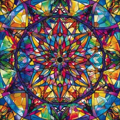 Canvas Print - Vibrant stained glass window with intricate geometric patterns.