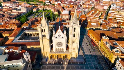 Wall Mural - Aerial view of León, a city on the Bernesga River in northwest Spain, is the capital of the Province of León, Europe