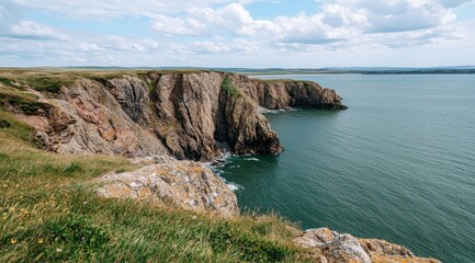 Wall Mural - Dramatic coastal cliffs overlooking a serene ocean