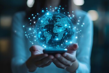 Wall Mural - digital technology, iot internet of things, global internet network and social media communication f