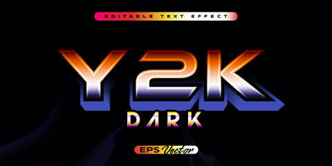 Wall Mural - Editable Y2K retro text effect with futuristic 80s classic style dark