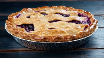 Sticker - Delicious homemade blueberry pie on a wooden table