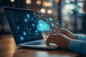 data management system dms, enterprise content management, businessman working on laptop computer wi