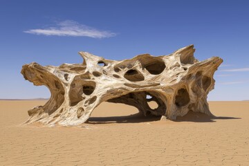 Poster - Weathered driftwood sculpture in desert landscape