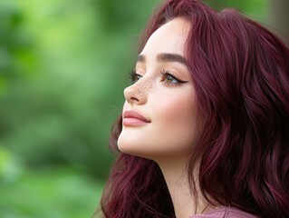 Sticker - Pensive young woman with vibrant red hair