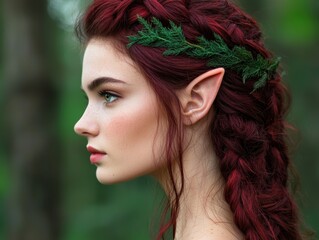 Sticker - Enchanting woman with vibrant red hair and nature-inspired headpiece