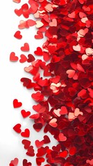 Wall Mural - sparse red hearts confettis on a white surface poster web background