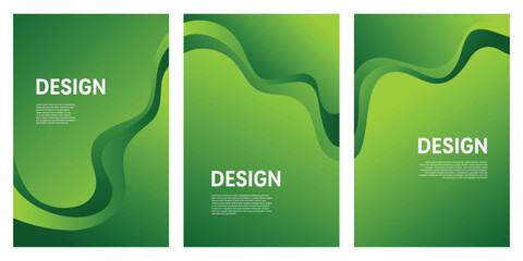 Modern abstract gradient background set with flowing green wavy shapes and empty space for design 