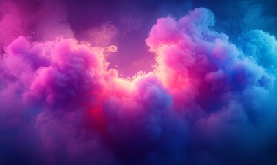 Wall Mural - Neon cloud. Ink water mix. Defocused pink blue purple color gradient glowing mist floating dreamlike abstract art background, Generative AI