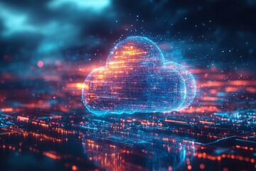 Wall Mural - cloud and edge computing concept. modern it technology on virtual screen, data backup with edge comp