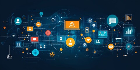 Wall Mural - digital technology, global business network connection, data analysis, social media marketing, digit