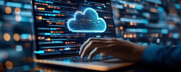 computer programmer team using laptop, data processing connecting with internet global network, clou