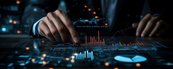 Banking business, finance and investment concept. Businessman analyzing market data, financial graph report, economic growth, business strategy, planning and solution, budget, Generative AI