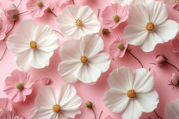 Wall Mural - Floral Arrangement: Delicate White Flowers on Pink Background