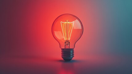 Wall Mural - A glowing light bulb against a red and blue gradient background.