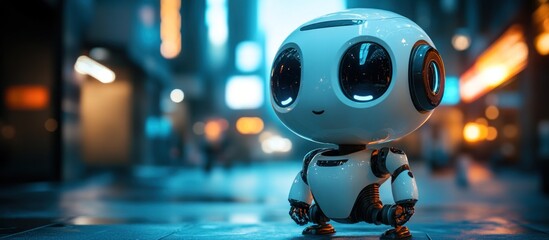 Canvas Print - Cute Robot in a Futuristic City