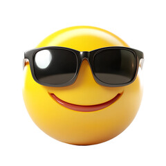 Wall Mural - Smiling face with sunglasses three-dimensional emoji,3d cheerful glasses emoji isolated on transparent background, Happy sun emoji,png,3d smiling face emoji with expression sun glasses on, transparent