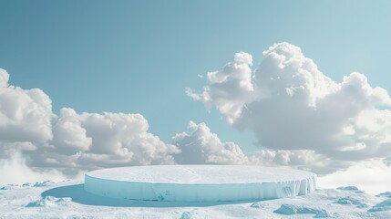 Wall Mural - A large, round, white ice sculpture sits on a snowy surface