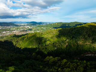 Wall Mural - Aerial view drone shot of Mountains Forest trees nature environment background