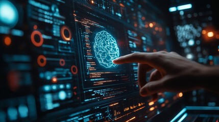 ai artificial intelligence. business man using ai technology for data analysis, coding computer lang