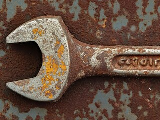 Rusty Wrench on a Metallic Surface