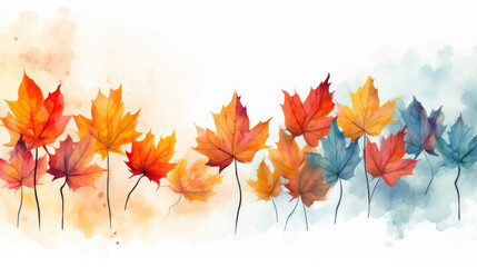 Wall Mural - generated illustration of Autumn foliage in watercolor white background.