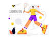 © denayune - Vector Illustration of a Badminton Player with a Shuttle and Racket on the Court, Competing in the Sport as a Leisure Activity with a Flat Background