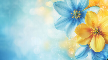 Blue and yellow beautiful summer flower background with copy space.