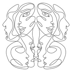 Sticker - Abstract face portrait, continuous line drawing, background, vector illustration. Tattoo, print and logo design for a spa or beauty salon. Line art.