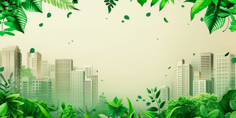 Wall Mural - Big City green live. Modern trendy futuristic template. Simple forms, lines. Place for text copy space. background abstraction UI UX design poster invitation banner email header. Generative Ai content