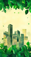 Wall Mural - Big City green live. Modern trendy futuristic template. Simple forms, lines. Place for text copy space. background abstraction UI UX design poster invitation banner email header. Generative Ai content