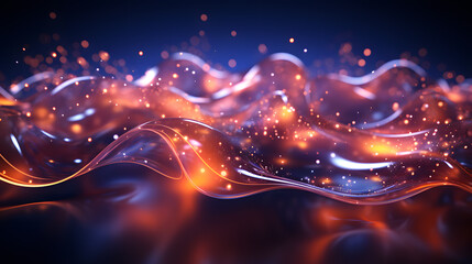 gross transparent glowing mauve orange particles curve and lines floating as wave surface, global connecting network, abstract digital mountain landscape, 3d graphic illustration