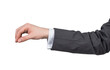 © ImageFlow - The image shows a person's hand in a suit making a pinching gesture. The white background is solid. It could be used for various concepts like business, communication, or interaction