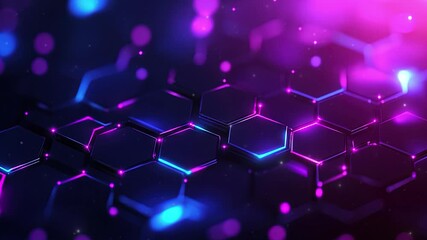 Abstract purple and blue background with a hexagon pattern for technology. Abstract futuristic geometric tech. Technology, science or business concept. Futuristic geometric pattern. Copy space area