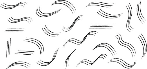 Wall Mural - set of different three brush wave line art vector graphics.