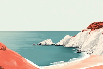 Poster - Coastal Cliffs with a Sandy Beach and Turquoise Water