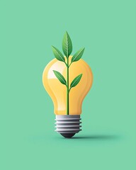 Wall Mural - Light bulb with a sprouting plant, idea nurturing and growth, flat design illustration