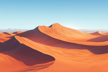 Wall Mural - Arid Landscape with Rolling Sand Dunes Under a Clear Blue Sky