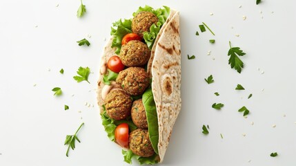 Wall Mural - A wrap with a variety of food items including meatballs, lettuce, and tomatoes