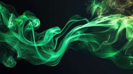 Wall Mural - Green abstract smoke waves on dark background. 