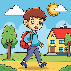 Wall Mural - kid going back to school after summer vacation vector illustration