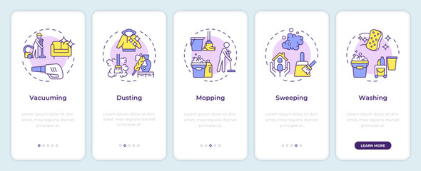 Wall Mural - methods of cleaning onboarding mobile app screen. walkthrough 5 steps editable graphic instructions 