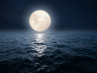 Wall Mural - fantasy image of fullmoon over sea. dramatic seascape on a romantic night.