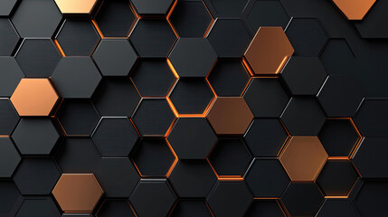 Modern technology, science or business concept. Abstract black background with hexagon pattern. Geometric shapes for technology digital presentation. Futuristic geometric pattern. Copy space area