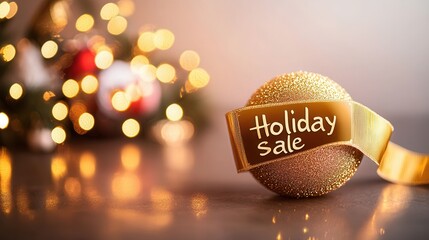 Poster - Golden Christmas Ornament with Holiday Sale Sign.