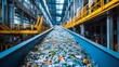 © akarawit - A mesmerizing look along a conveyor belt in a recycling facility, where a vibrant mix of colorful plastics moves towards transformation amid an industrial atmosphere.