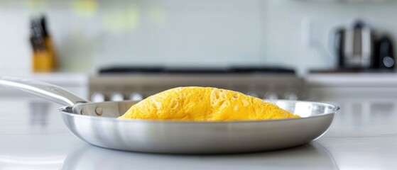 Perfectly Cooked Omelet in Stainless Steel Pan. Generative ai